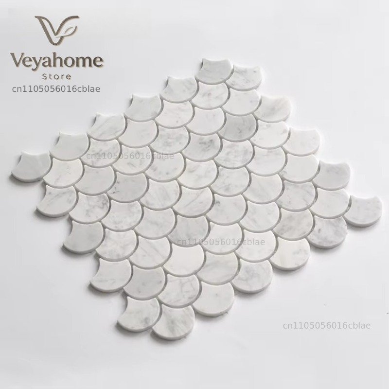 Home Bathroom Tiles - Ubin Mosaik Marmer Berpola Sisik Ikan