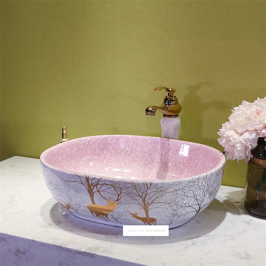 Home Bathroom Wash Basin - Wastafel Keramik Gaya Eropa dengan Lubang
