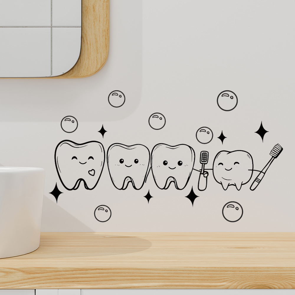 Home Bathroom Wash Basin - Stiker Dinding Desain Gigi Kartun PVC
