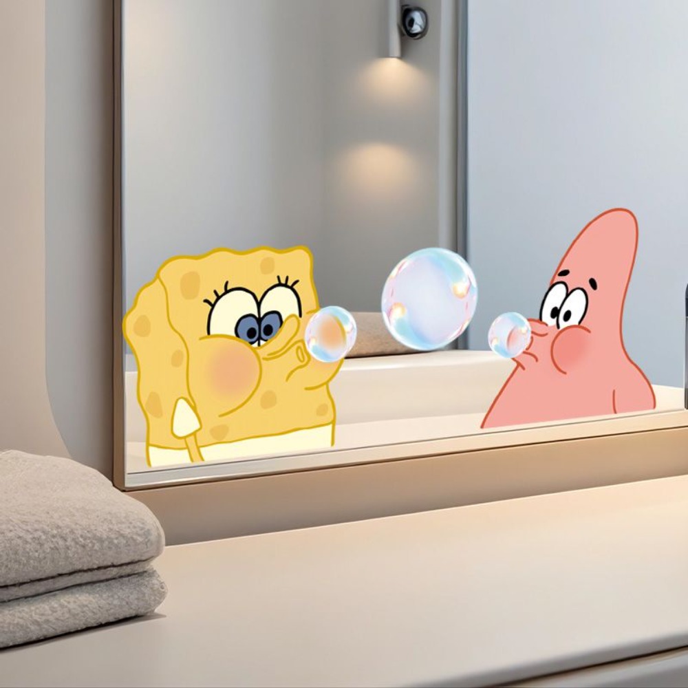 Home Bathroom Equipment - Stiker Cermin Kamar Mandi SpongeBob –