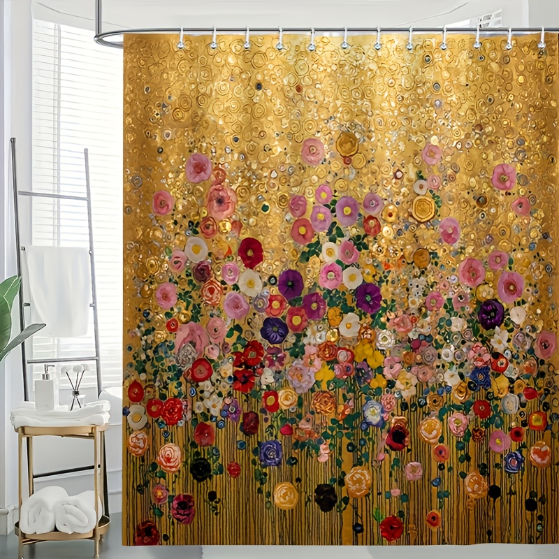 Tirai Mandi Motif Bunga Emas M - Home Bathroom Spa ulasan dan harga