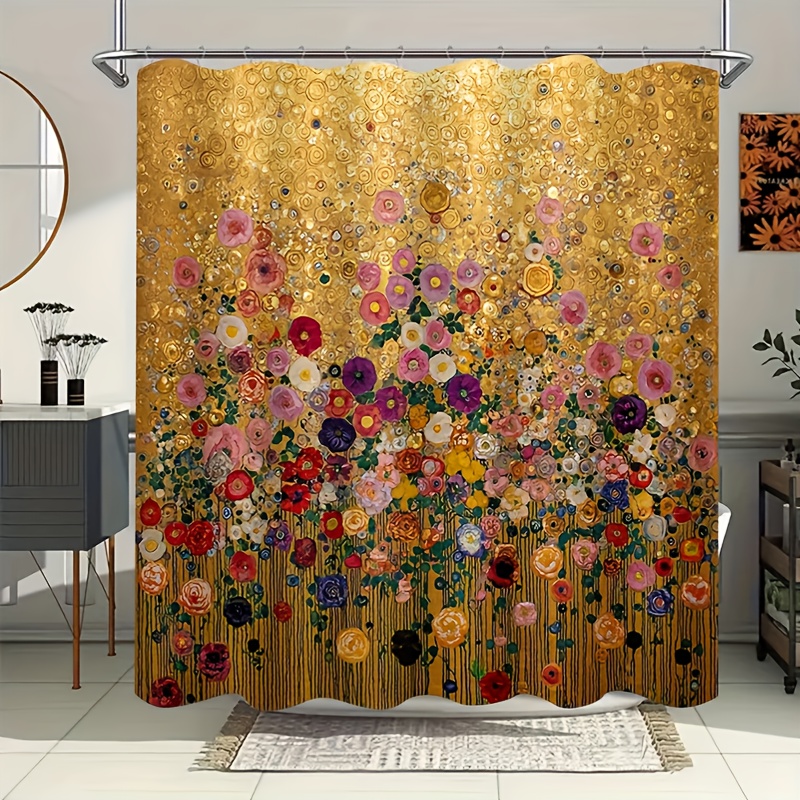 Tirai Mandi Motif Bunga Emas M - Home Bathroom Spa ulasan dan harga