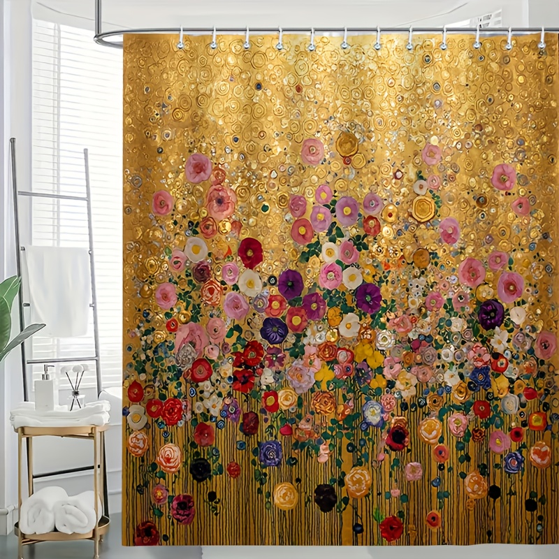 Tirai Mandi Motif Bunga Emas M - Home Bathroom Spa ulasan dan harga