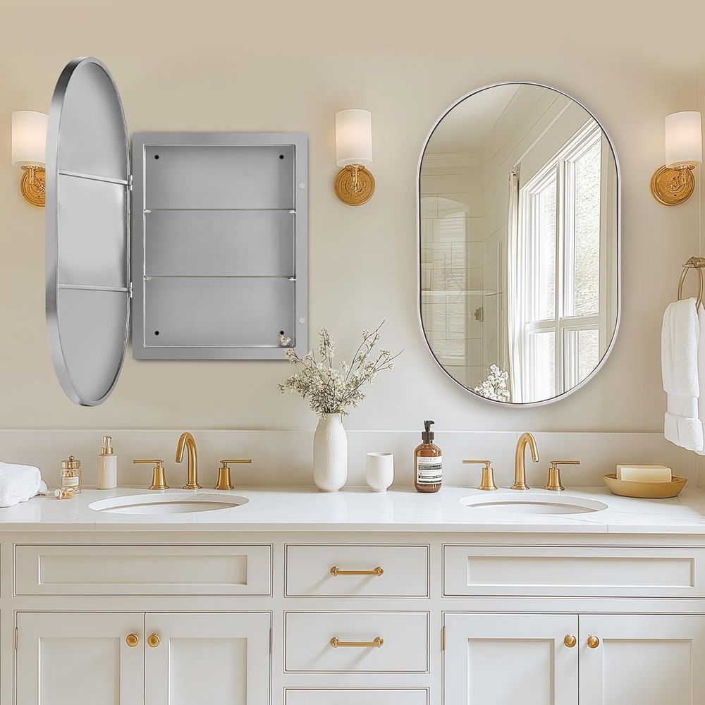 Lemari Obat Kamar Mandi Oval T - Bathroom Cabinet Mirror ulasan dan harga